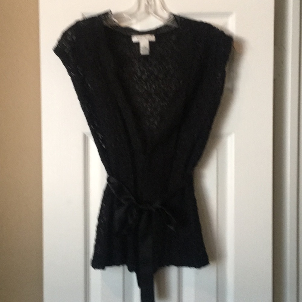 Black Lace Vest with Satin Belt
